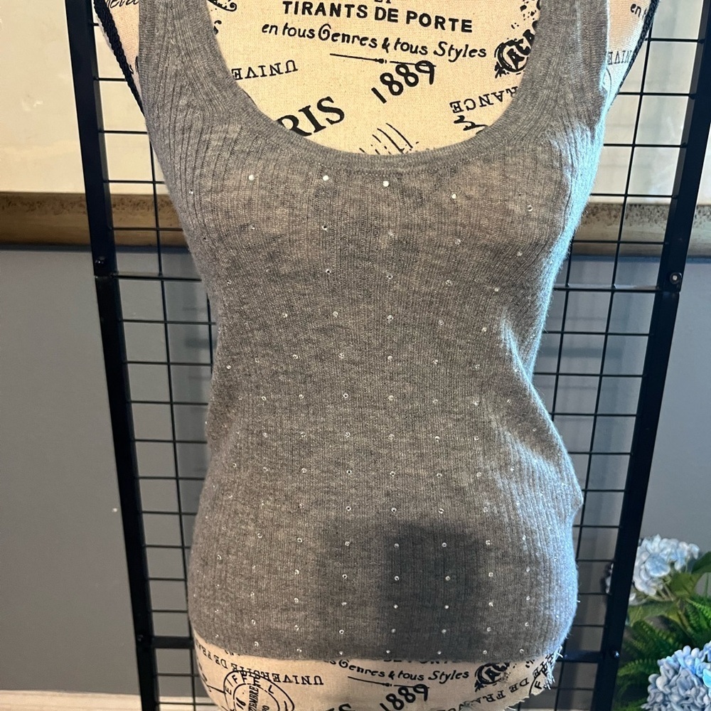 Gray Cashmere And Rhinestone Tank By J Crew. Stretch!